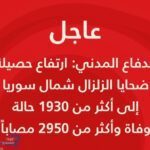 ارتفاع حصيلة ضحايا الزلزال شمال سوريا إلى أكثر من 1930حالة وفاة