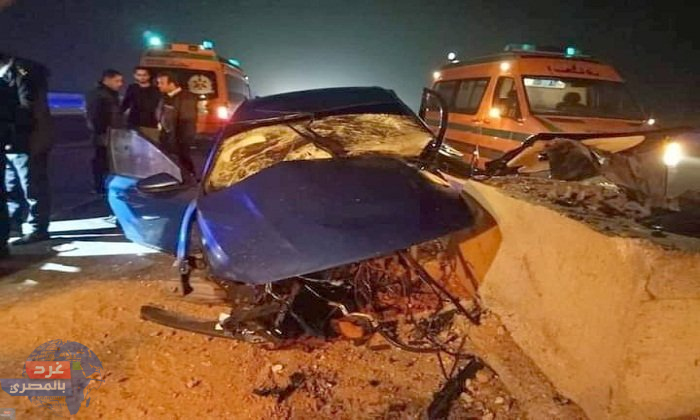 مصرع شخص وإصابة آخر فى اصطدام سيارة بالحاجز الخرسانى للطريق ببنى سويف