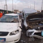 صدام مروع ل 6 سيارات في حادث أعلى كوبري أكتوبر