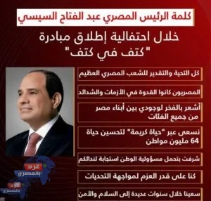 أبرز تصريحات الرئيس السيسي خلال احتفالية إطلاق "كتف في كتف" أبرز تصريحات الرئيس السيسي خلال احتفالية إطلاق "كتف في كتف"