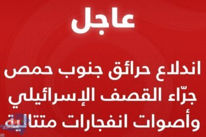اندلاع حرائق جنوب حمص جرّاء القصف الإسرائيلي
