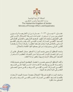 اعتراض الأردن علي اقتحام الاقصى