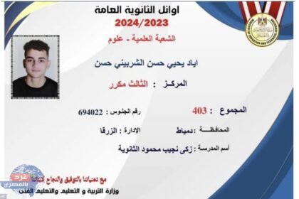 مبروك لأبناء دمياط..اوائل الثانوية العامة