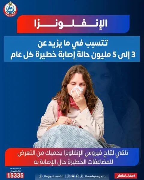 الصحة: الإنفلونزا تتسبب في ما يزيد عن ٣ إلى ٥ مليون حالة إصابة خطيرة كل عام