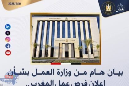 "إعلان مهم "من وزارة العمل المصرية