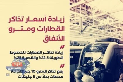 زيادة أسعار تذاكر القطارات ومترو الأنفاق تأثرا بارتفاع أسعار الوقود  اليوم 27 مارس 2026