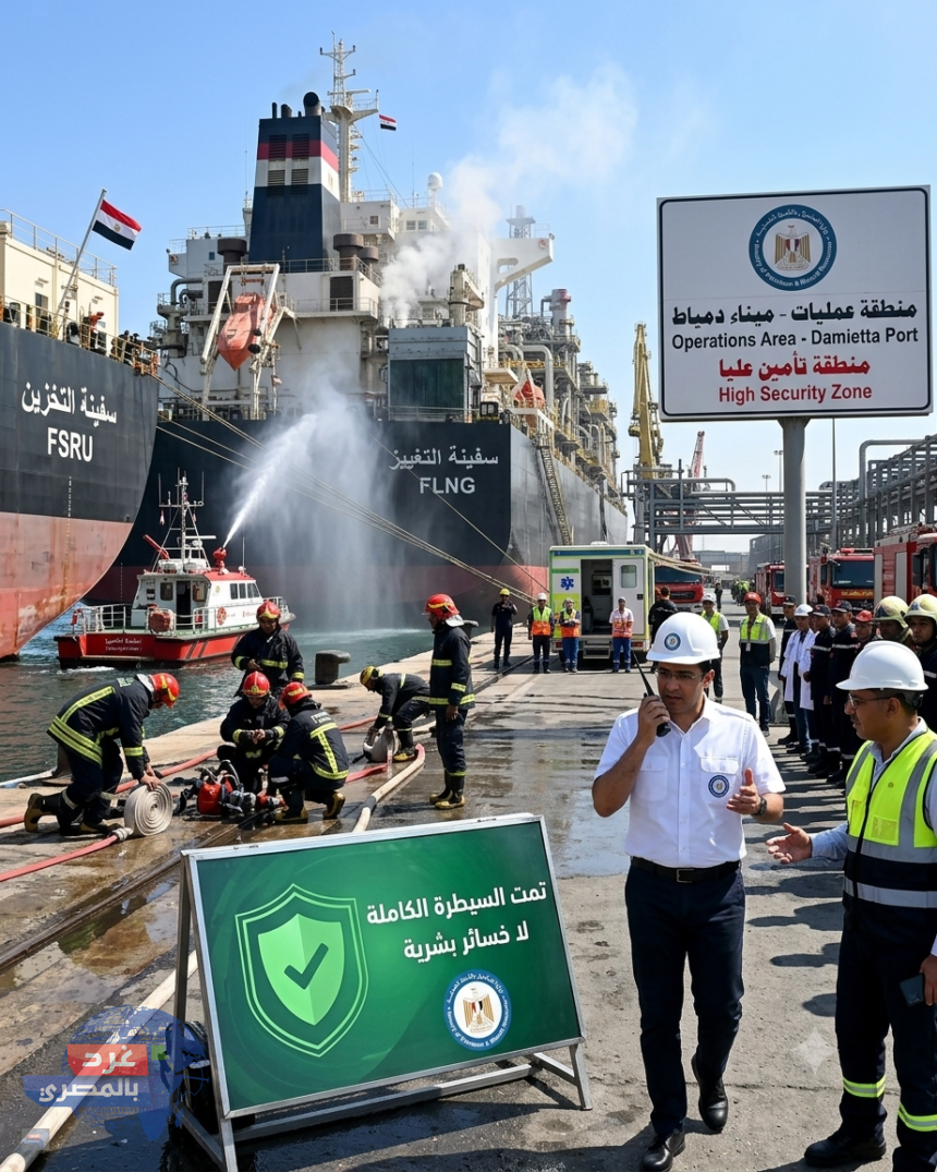 حريق سفن الغاز بميناء دمياط