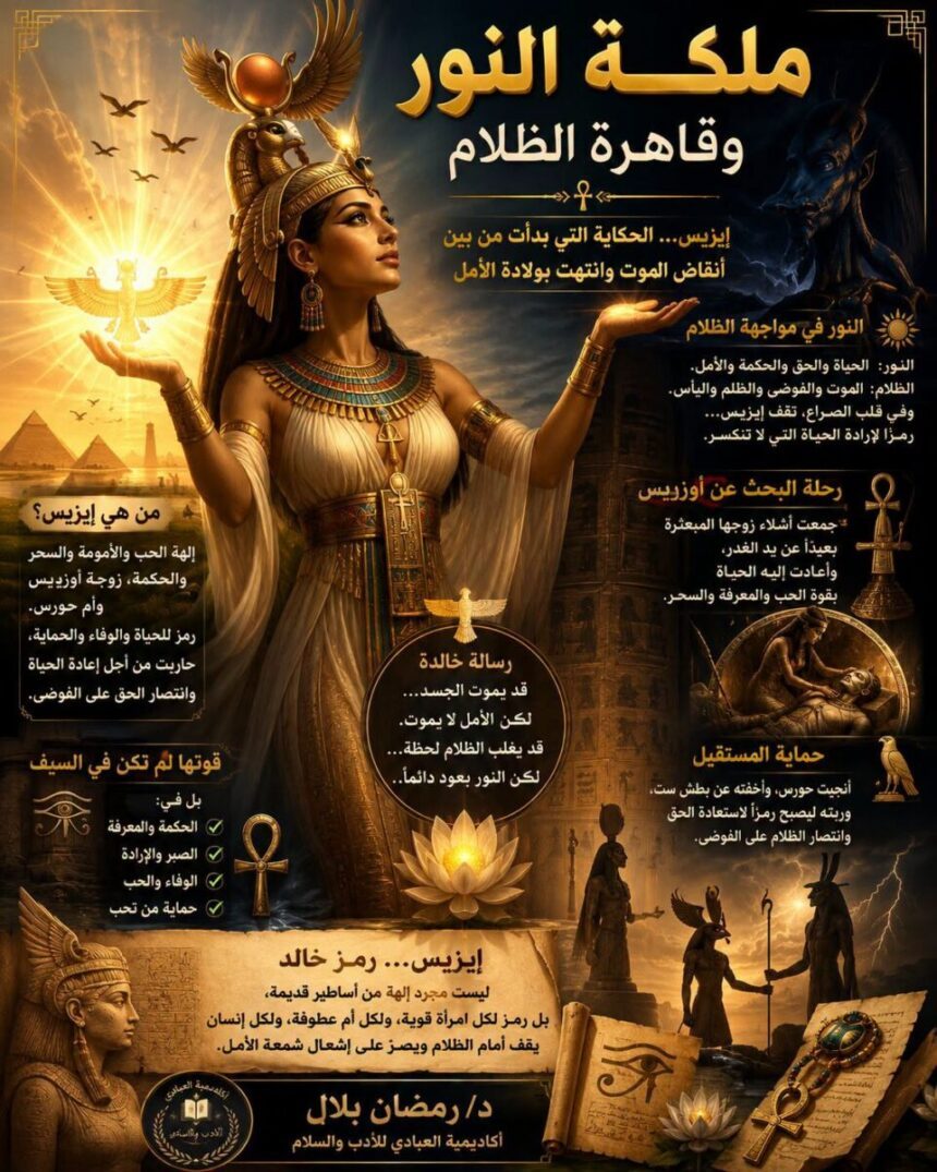 ملكة النور وقاهرة الظلام إيزيس... الحكاية التي بدأت من بين أنقاض الموت وانتهت بولادة الأمل إيزيس
